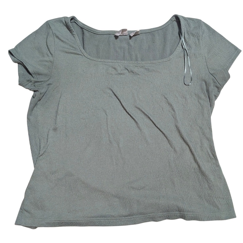 C&C California Womens Sage Green Crinkle Gauze Square Neck Short Sleeve Top M